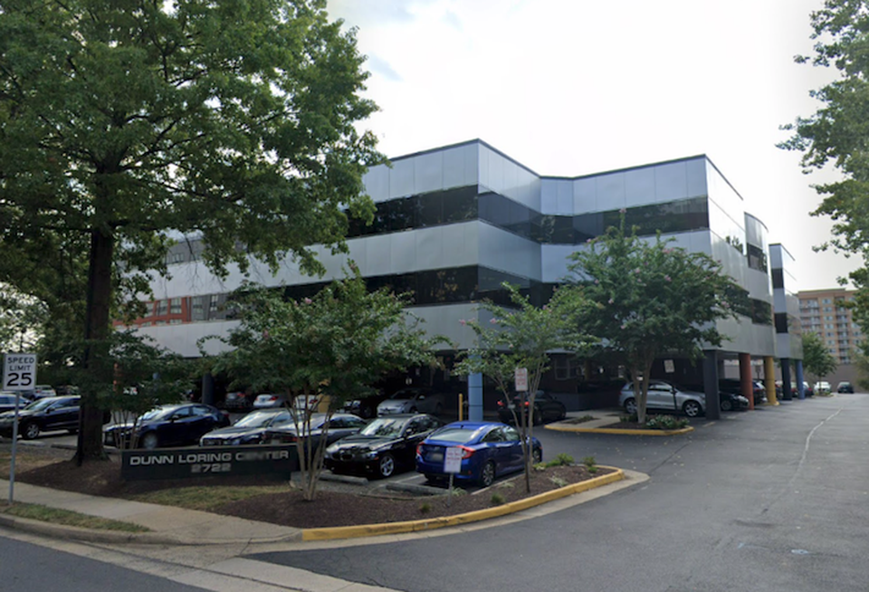 The three-story office building at 2722 Merrilee Drive in Fairfax.
