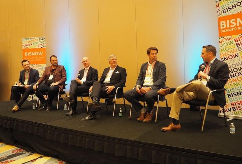 KTGY's Benjamin Kasdan, Moseley Multi-Family's Johnny Moseley, Hines' Andrew McGeorge, Jefferson Apartment Group's Jim Butz, MRP Realty's John Begert and Bainbridge's Jake Wright at BMAC East.
