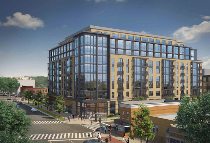 A rendering of the Park Morton project at the intersection of Georgia Avenue and Irving Street NW. 