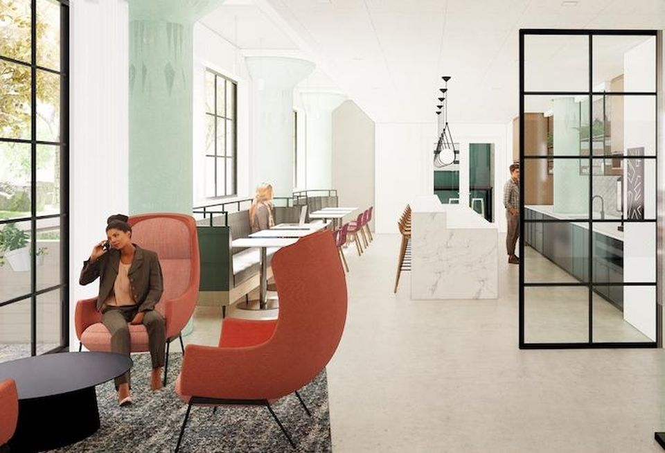 A rendering of the pantry area in Hickok Cole's new D.C. headquarters office.