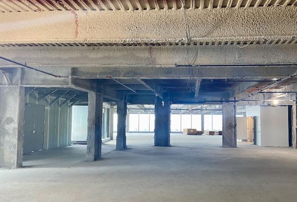 A shot from the 17th floor that shows the columns that made up the boundaries of the previous edge of the building.