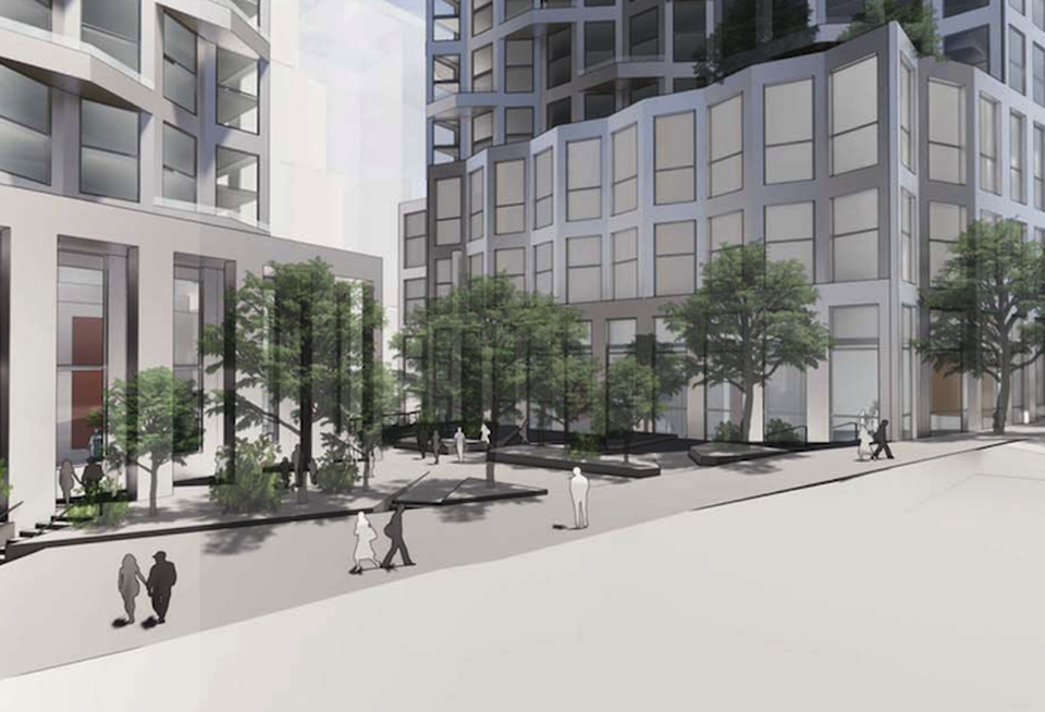 A street-level rendering of Snell Properties project planned at 1820 North Fort Myer Drive.