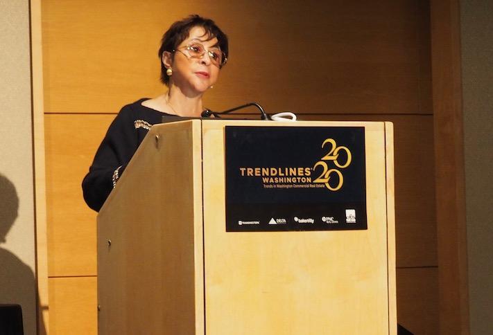 Sheila Johnson speaking at Transwestern's Trendlines event in February. 