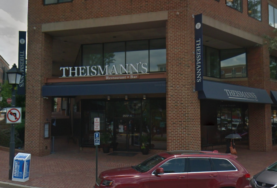 Theismann's Restaurant and Bar sits across from the King Street Metro station in Alexandria