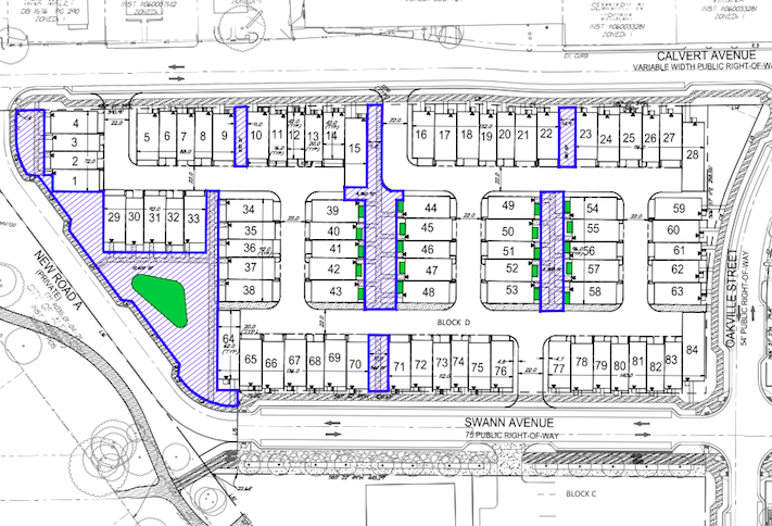 A site plan for the townhouse development on Block D of Oakville Triangle. 