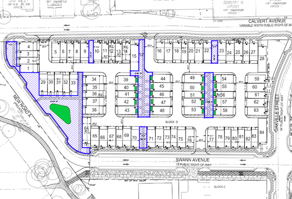 A site plan for the townhouse development on Block D of Oakville Triangle.