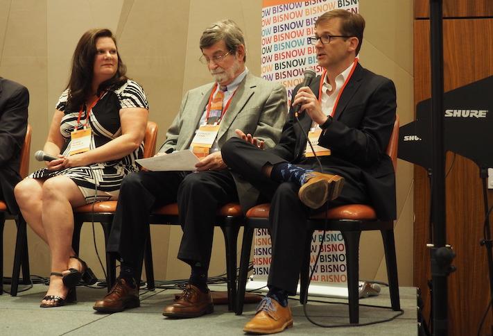 WinnCompanies' Aimee McHale, Michael Graves Architecture & Design's Donald Kann and MRP Realty's Matt Robinson speak during a panel at Bisnow's Washington D.C. Affordable Housing Summit on July 28, 2022.