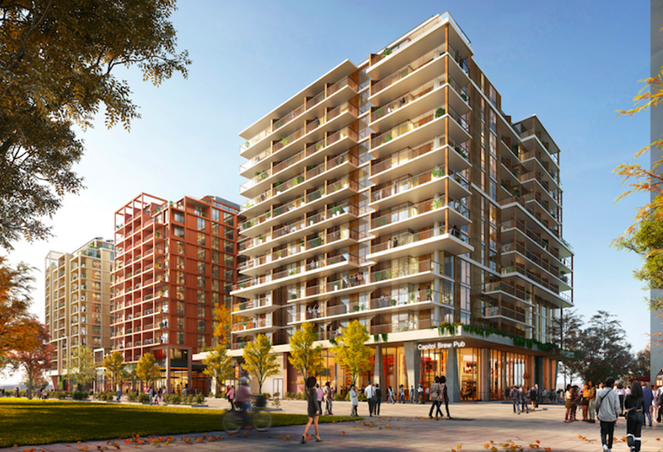 A rendering of the first phase of Redbrick's Bridge District project.