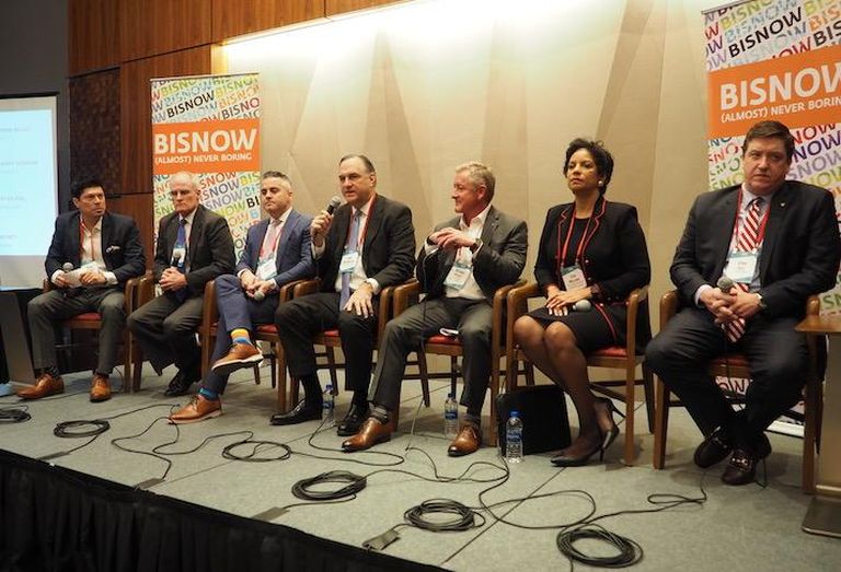 Cushman & Wakefield's Adrian Conforti, Boland's Jerry Scanlan, HITT's Drew Mucci, Rand Construction's Bob Milkovich, Chesapeake Contracting Group's Michael Wildey, DCBIA's Lisa Mallory and EagleBank's Ryan Riel