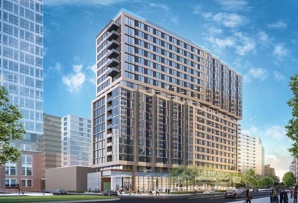 A rendering of LCOR's 306-unit apartment project at 400 11th St. South in National Landing.