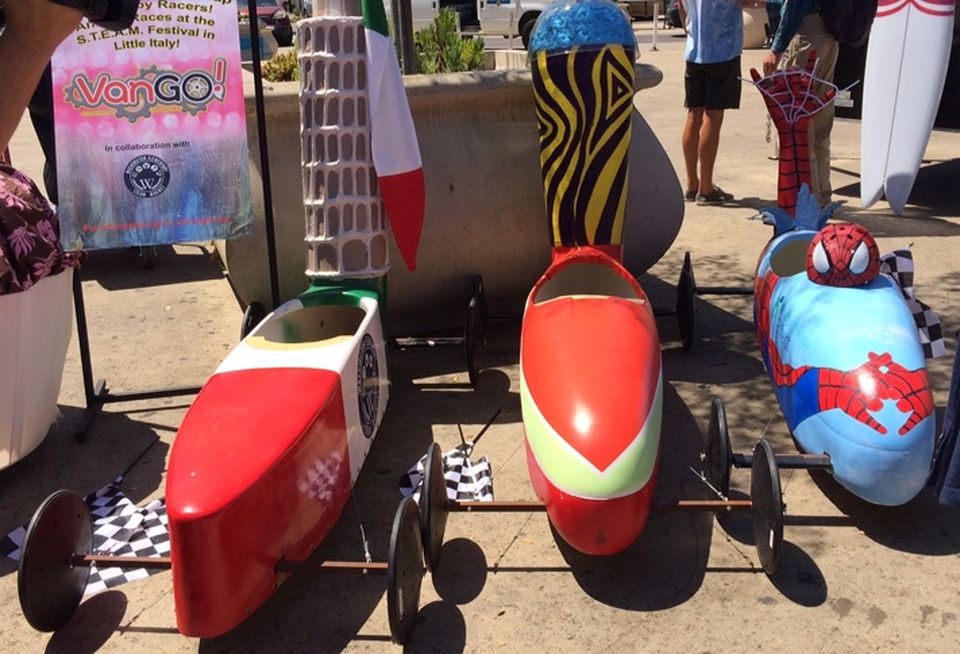 Soap box derby cars that raced in Little Italy's VonGo Derby in June.