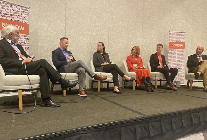 Boston University's Dennis Calberg, RENU Communities' Chris Gray, Federal Realty's Emily McLachlan, Lendlease's Holley Chant, Embue's Robert Cooper and Evolution Sustainability Group's Chuck Hurchalla.