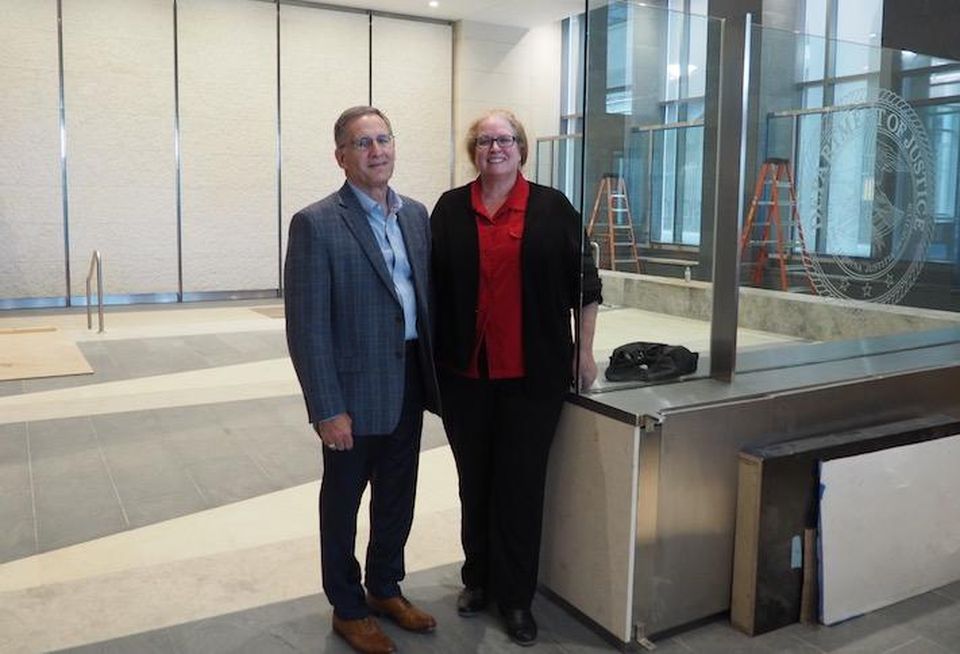 Stonebridge Principal Kevin Cosimano and Development Manager Cynthia Alexander in the lobby of Constitution Square 4