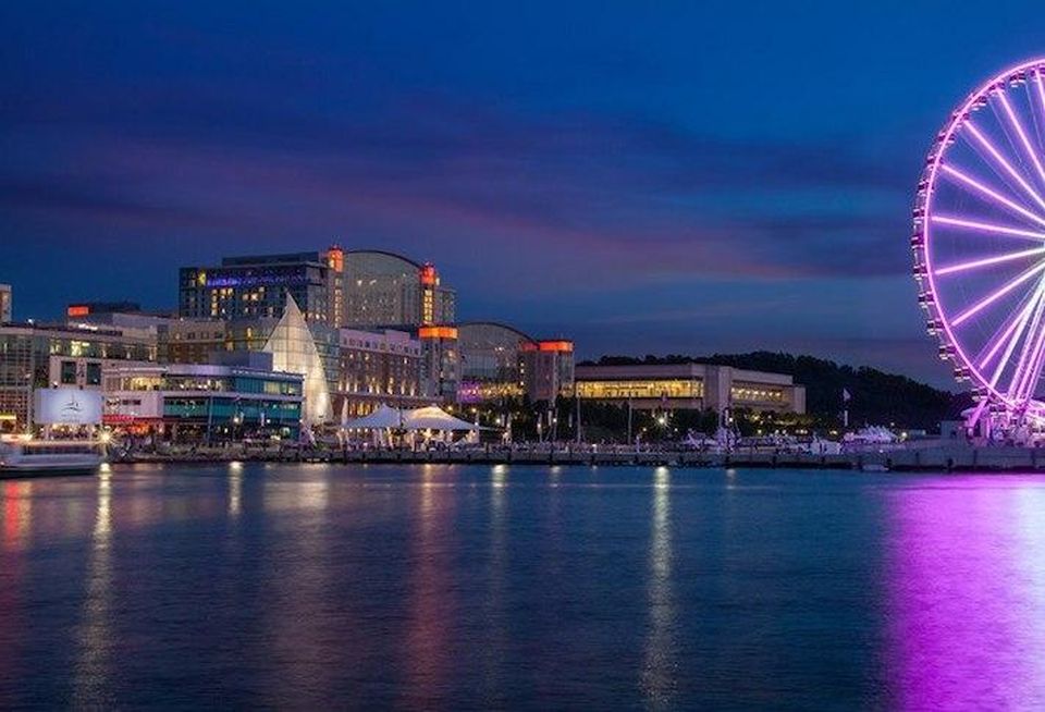 The riverfront area at National Harbor, with the Gaylord National Resort & Convention Center in the middle.