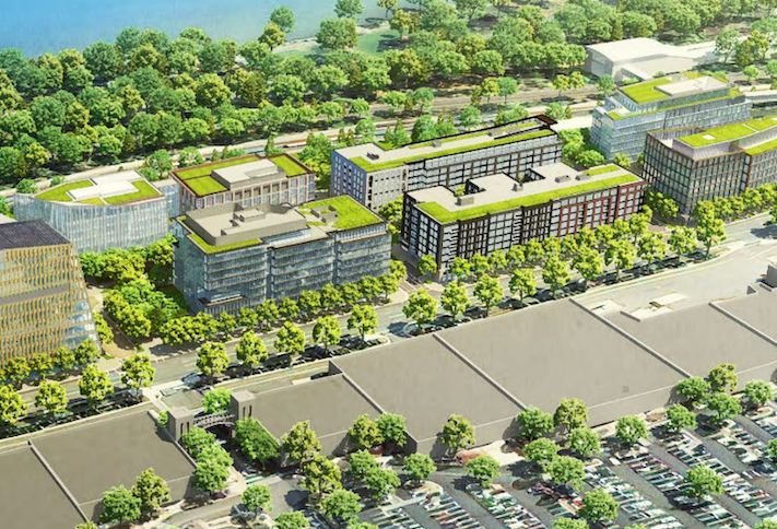 A rendering of the buildings JBG Smith plans to develop next to the Potomac Yard Metro station. 