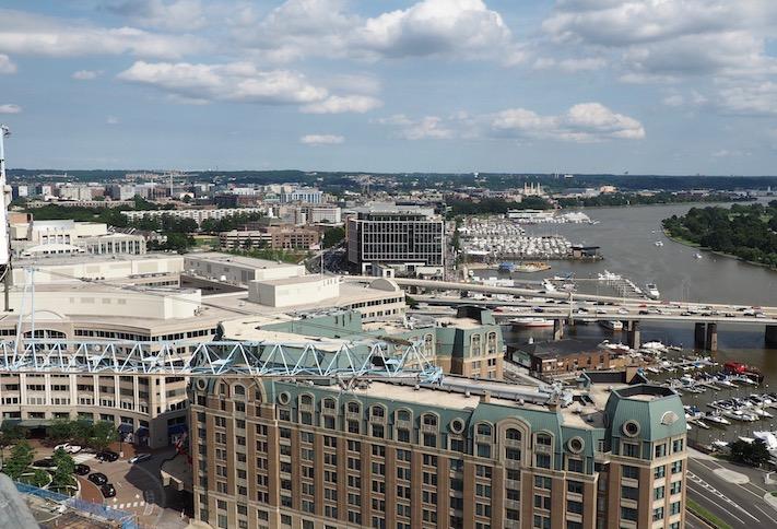 An aerial view of the Southwest D.C. neighborhood, photographed in 2018 from a crane above the 1331 project. 