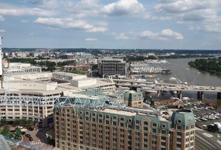 An aerial view of the Southwest D.C. neighborhood, photographed in 2018 from a crane above the 1331 project. 