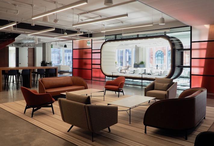 The lounge area in Federal Realty's new headquarters in the 909 Rose building. 