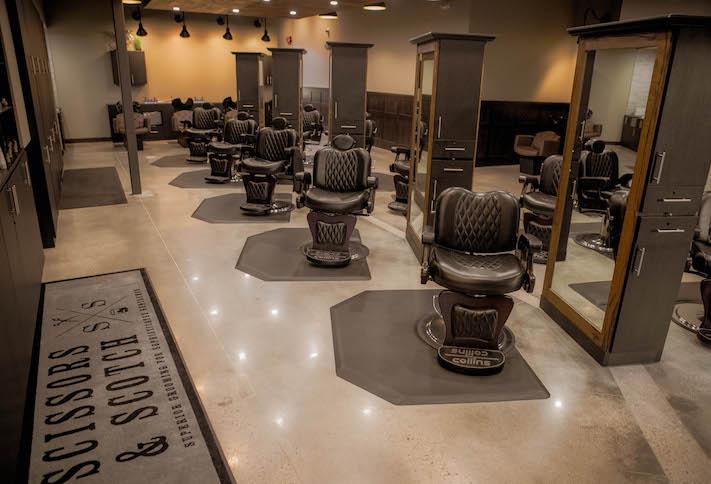The barbershop area in Scissors & Scotch's Olathe, Kansas location. 