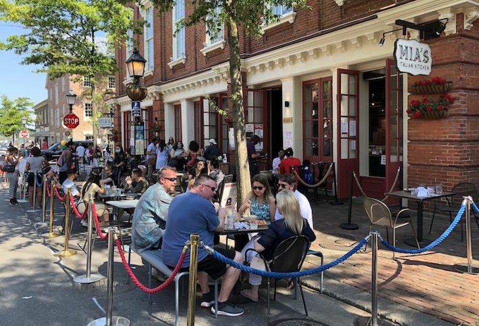 The outdoor patio at Mia's Italian Kitchen, photographed Sunday.