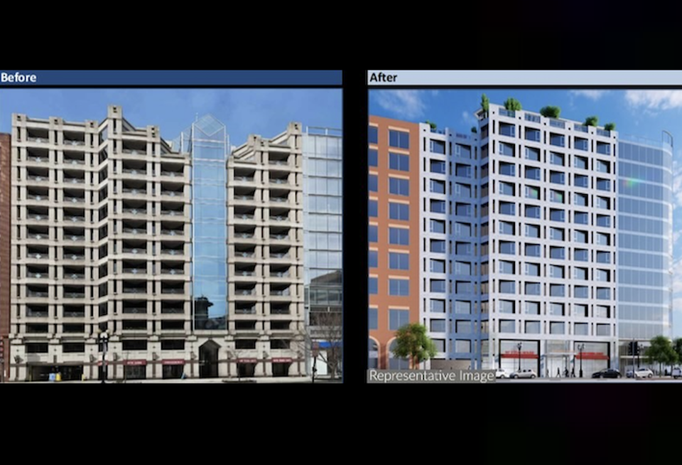 A conceptual rendering showing what the 1425 New York Ave. NW property could look like after it is converted to residential.