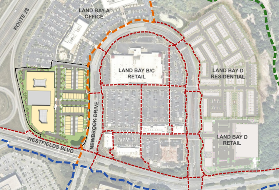 A site plan of Commonwealth Center, with the new proposed development on the left.