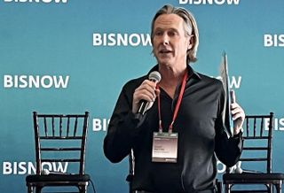Matan Cos. Principal Mark Matan speaks at Bisnow's Mid-Atlantic Industrial Summit on Thursday at his firm's property at 700 Progress Way in Gaithersburg.