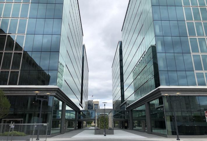 The plaza in the Capitol Crossing development, in between the 250 Mass and 200 Mass office buildings. 