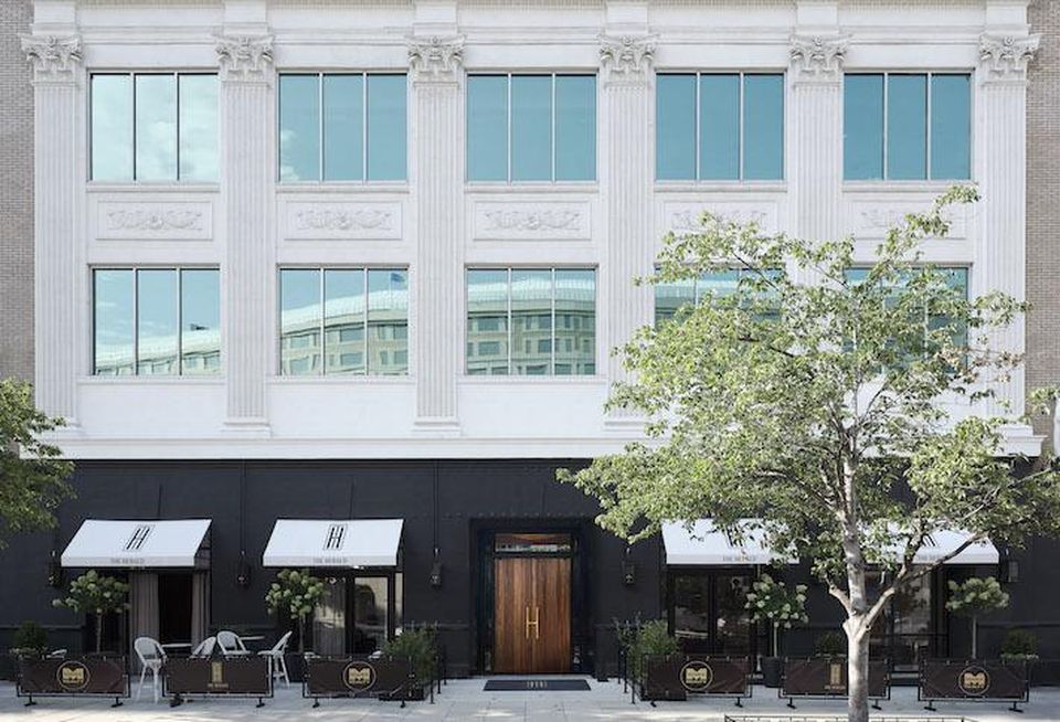 The entrance to The Herald, Marx Realty's renovated office building at 1307 New York Ave. NW.