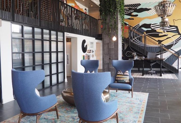 The lobby of the Coda at Bryant Street building. 