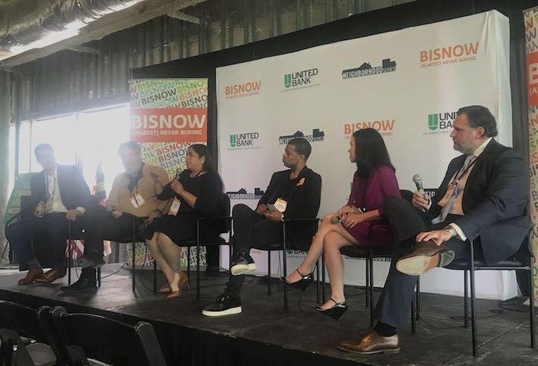 Howard Hughes' Greg Fitchitt, Clyde's Restaurant Group's Tom Meyer, Inner Arbor Trust's Nina Basu, Downtown Columbia Arts and Culture's Darin Atwater, Howard Hughes' Vanessa Rodriguez and Fox Architects' Derek Wood