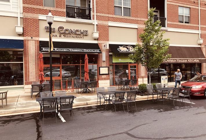 The expanded outdoor seating area at The Conche Bar & Restaurant in the Village at Leesburg development. 
