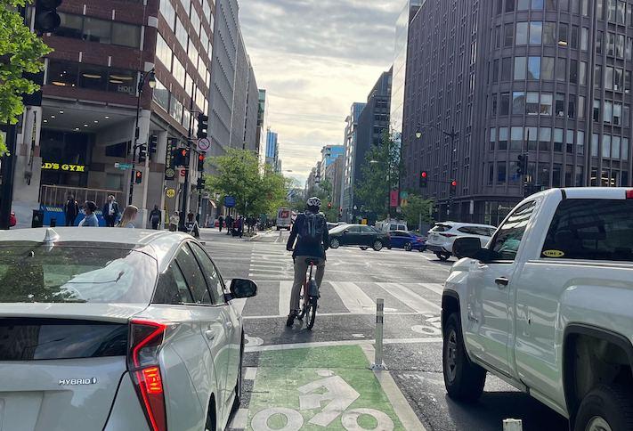The bike lane on L Street NW, which DDOT now says it would enhance along with its K Street redesign. 