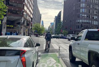 The bike lane on L Street NW, which DDOT now says it would enhance along with its K Street redesign. 