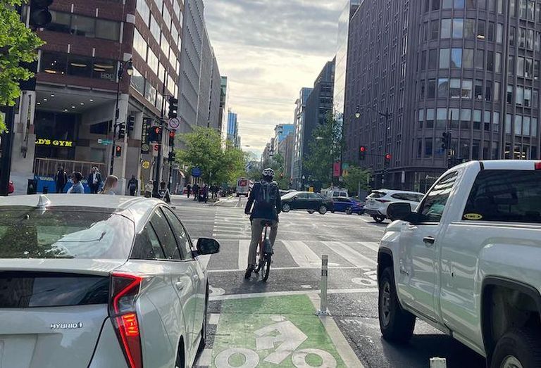 The bike lane on L Street NW, which DDOT now says it would enhance along with its K Street redesign. 