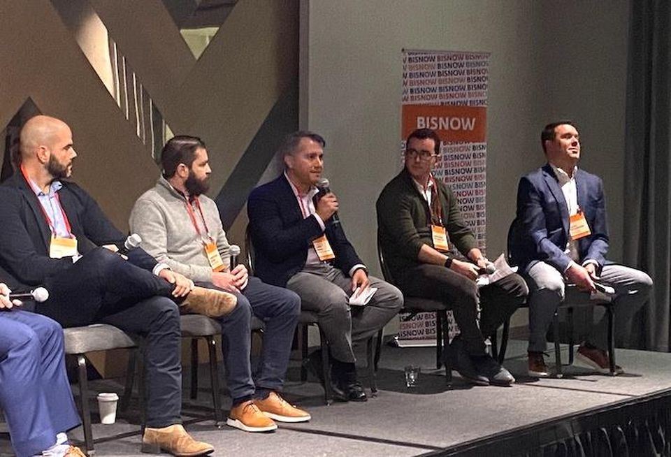 Onshore Properties' Chris Reale, RODE Architects Inc.'s Jonathan Quinn, The Davis Cos.' Chris Mora, Link Logistics' Matthew McCarthy and AEW Capital Management's David McGeehan.