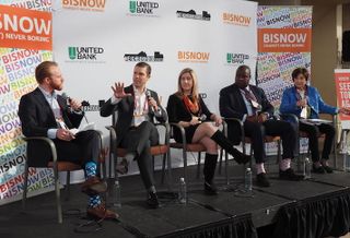 CoStar Group's Nick Mills, Mill Creek Residential's Josh Posnick, Republic Properties' Holly Hull, DCHFA's Christopher Donald and Telesis Corp.'s Marilyn Melkonian