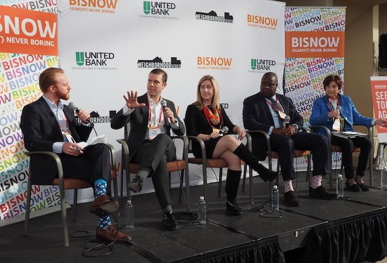 CoStar Group's Nick Mills, Mill Creek Residential's Josh Posnick, Republic Properties' Holly Hull, DCHFA's Christopher Donald and Telesis Corp.'s Marilyn Melkonian