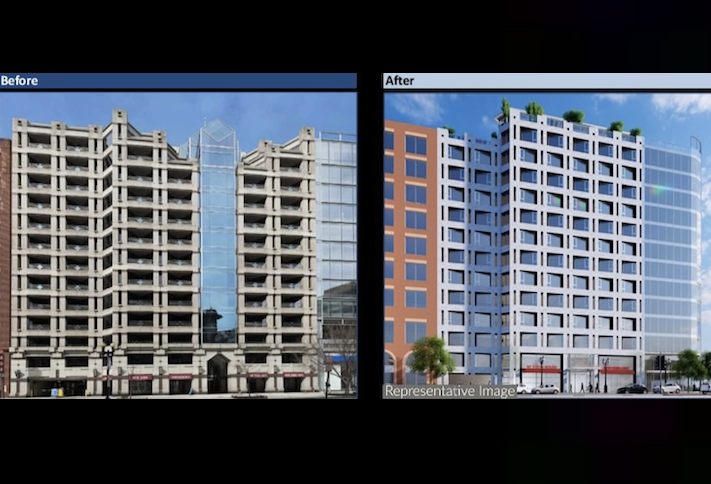 A conceptual rendering showing what the 1425 New York Ave. NW property could look like after it is converted to residential.