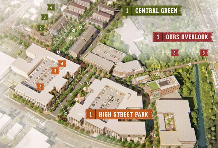 An aerial rendering of Keane Enterprises' Virginia Village redevelopment