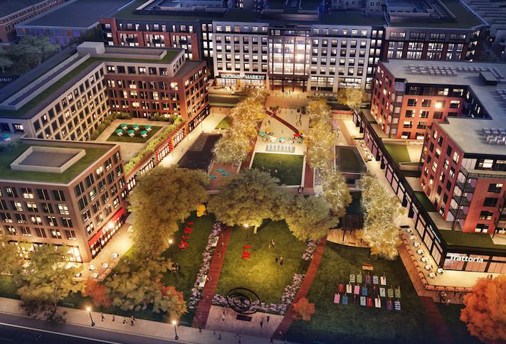 An aerial rendering of the Parks at Walter Reed development 