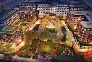 An aerial rendering of the Parks at Walter Reed development 