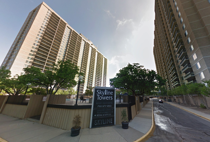 The Skyline Towers apartment property at 5599 Seminary Road in Falls Church