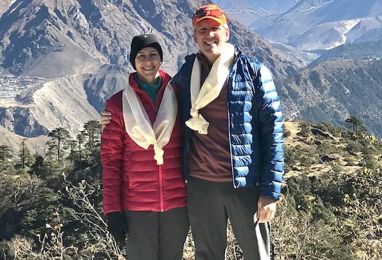 Jefferson Apartment Group CEO Jim Butz with his wife, Cynthia, at Mount Everest