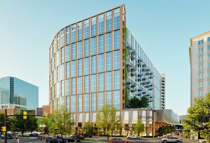 A rendering of the 555-unit project Insight Property Group has planned at 685 North Glebe Road in Ballston. 