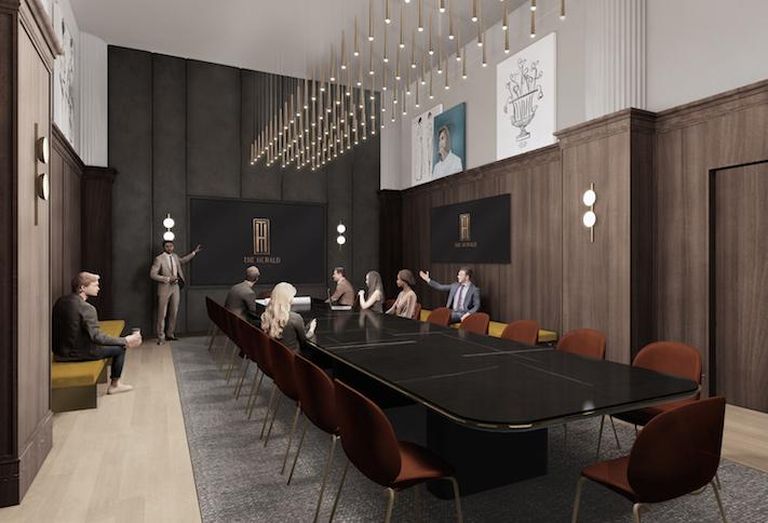 A rendering of the board room at downtown office building The Herald. 