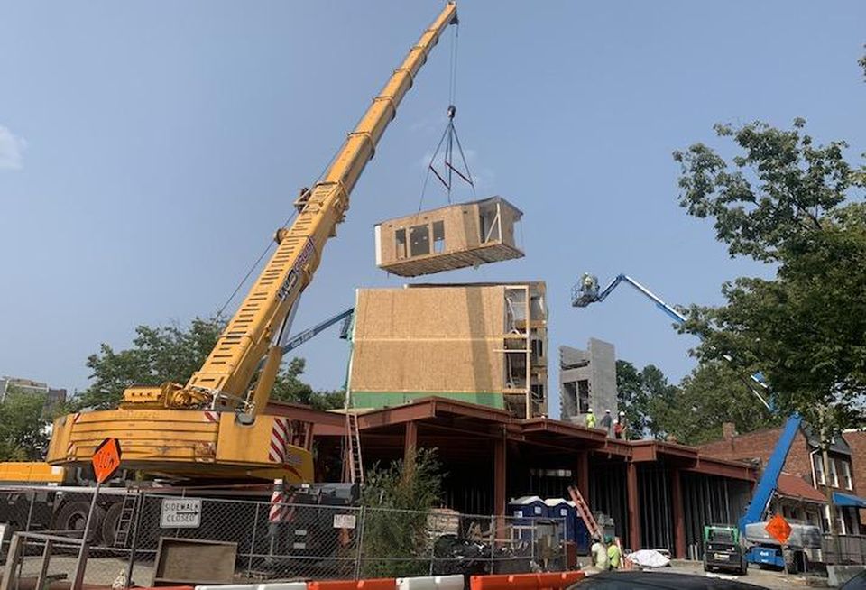Work underway on the modular housing project at 3701 New Hampshire Ave. NW.