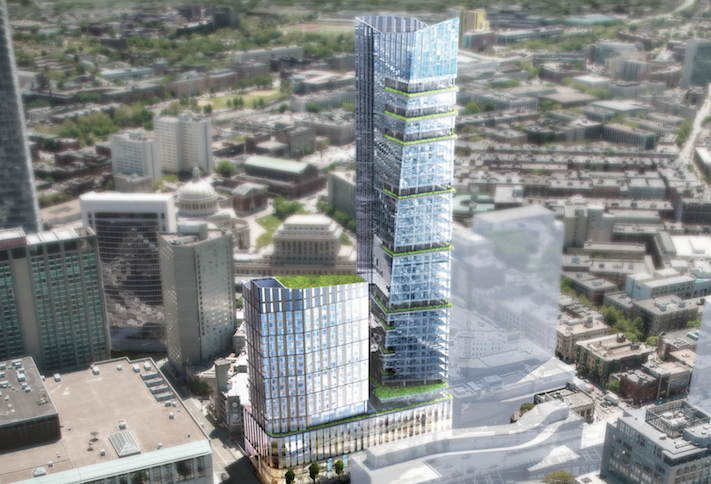 A rendering of the 27-story condo tower that was planned on Boylston Street before the deal fell apart in 2019. 