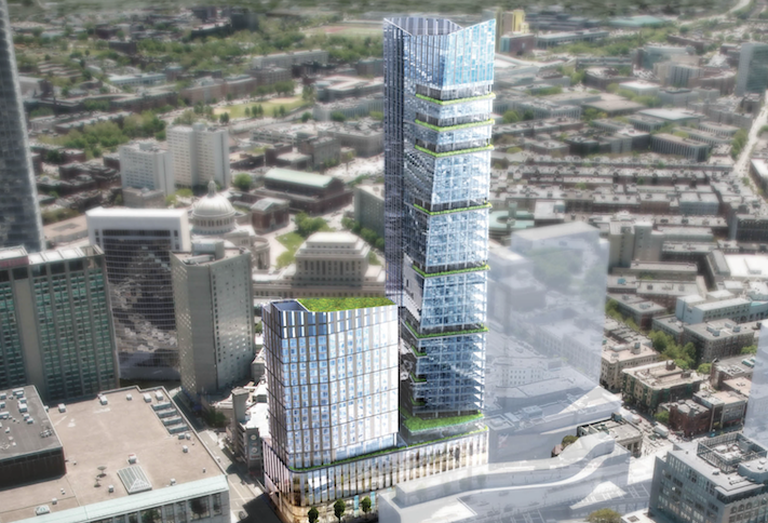 A rendering of the 27-story condo tower that was planned on Boylston Street before the deal fell apart in 2019. 