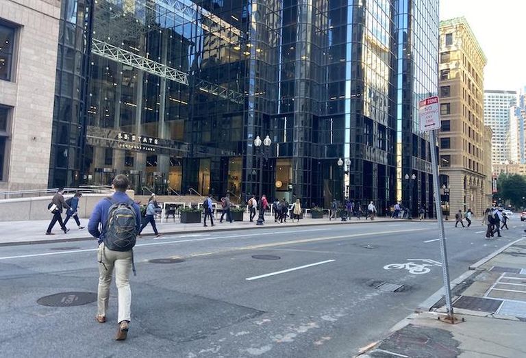 People walking to work in downtown Boston.